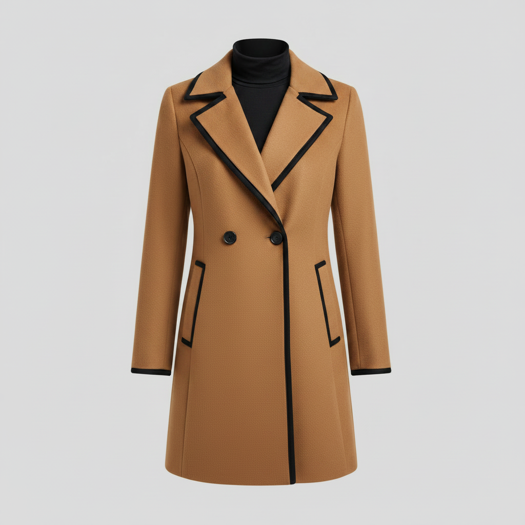 Double-Breasted White Coat with Black Trim | Women's Coat