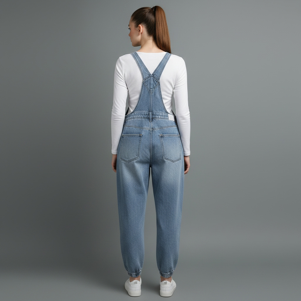 Retro Blue Denim Overalls for Women | Casual Fit with Pockets