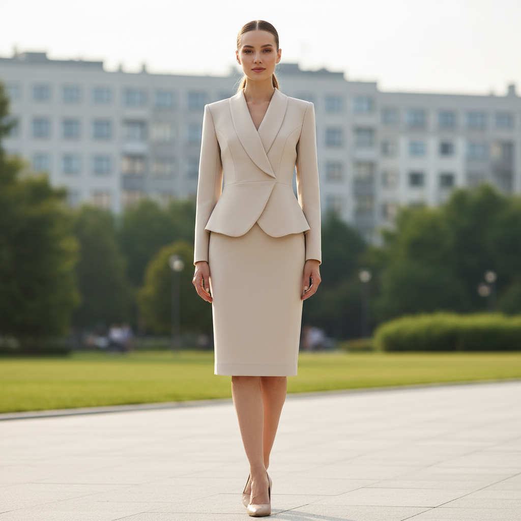 Beige Lapel Suit | Women's Tailored Pant Suit Set