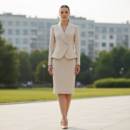 Beige Lapel Suit | Women's Tailored Pant Suit Set