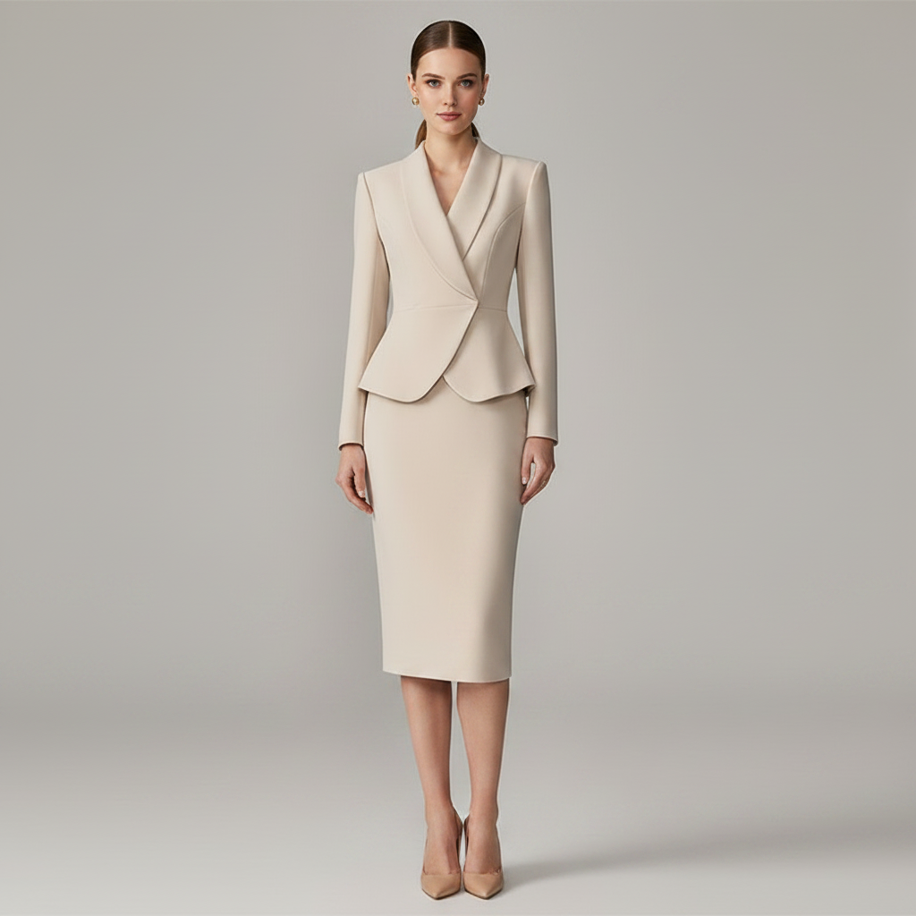 Beige Lapel Suit | Women's Tailored Pant Suit Set