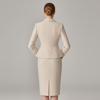 Beige Lapel Suit | Women's Tailored Pant Suit Set