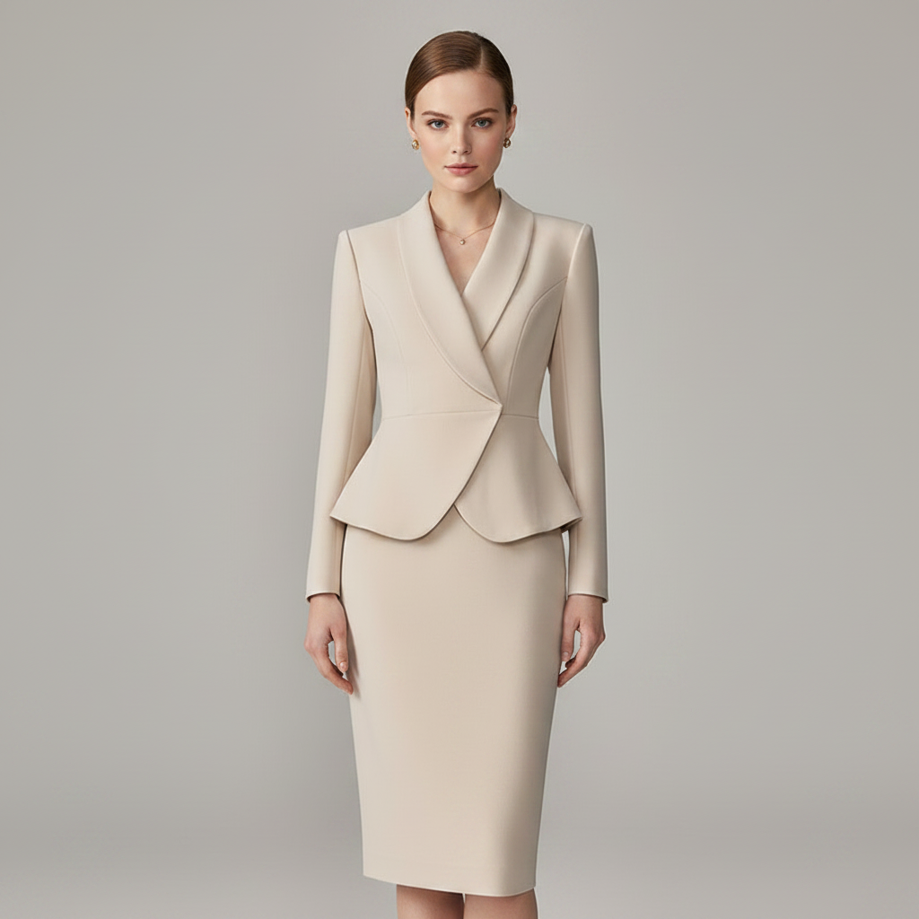 Beige Lapel Suit | Women's Tailored Pant Suit Set