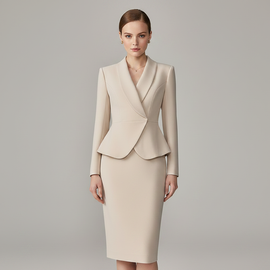 Beige Lapel Suit | Women's Tailored Pant Suit Set