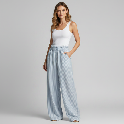 Blue Striped Casual Trousers | Men's Trousers