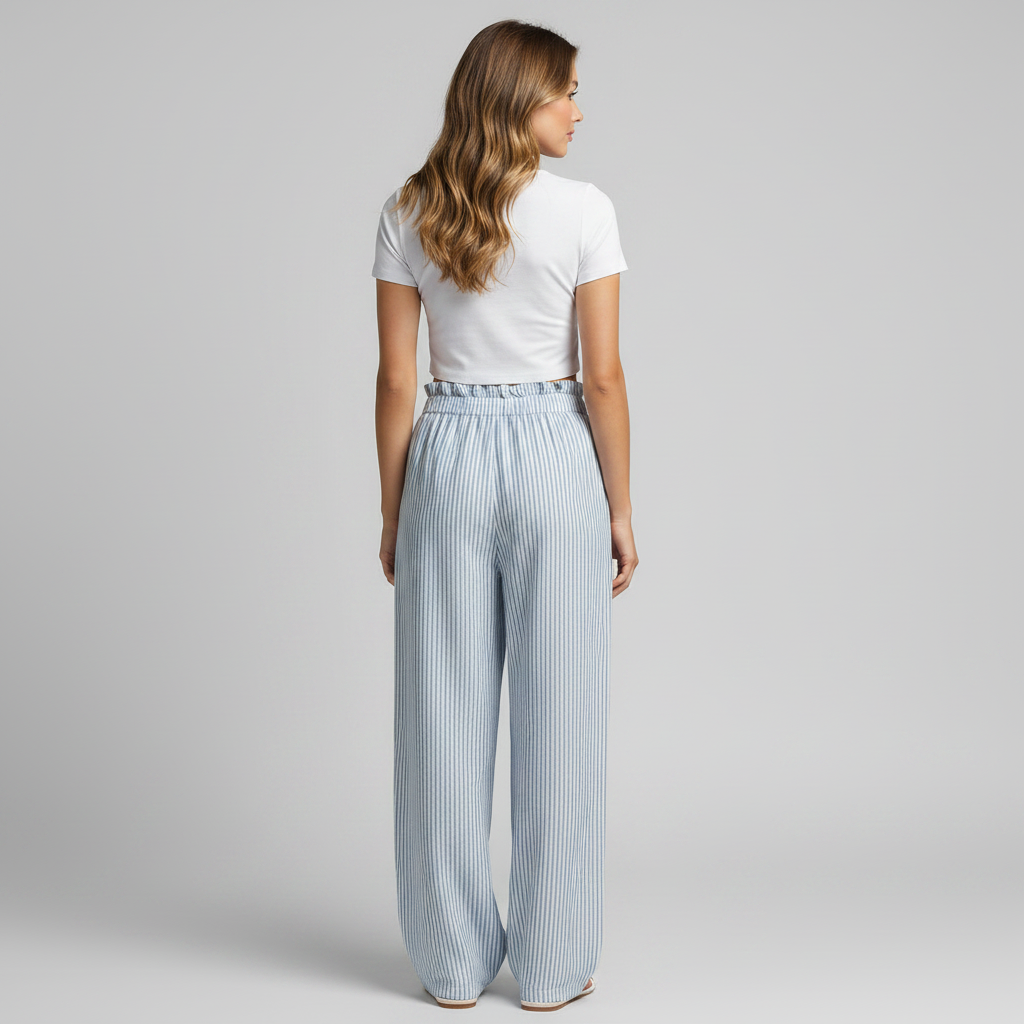 Blue Striped Casual Trousers | Men's Trousers