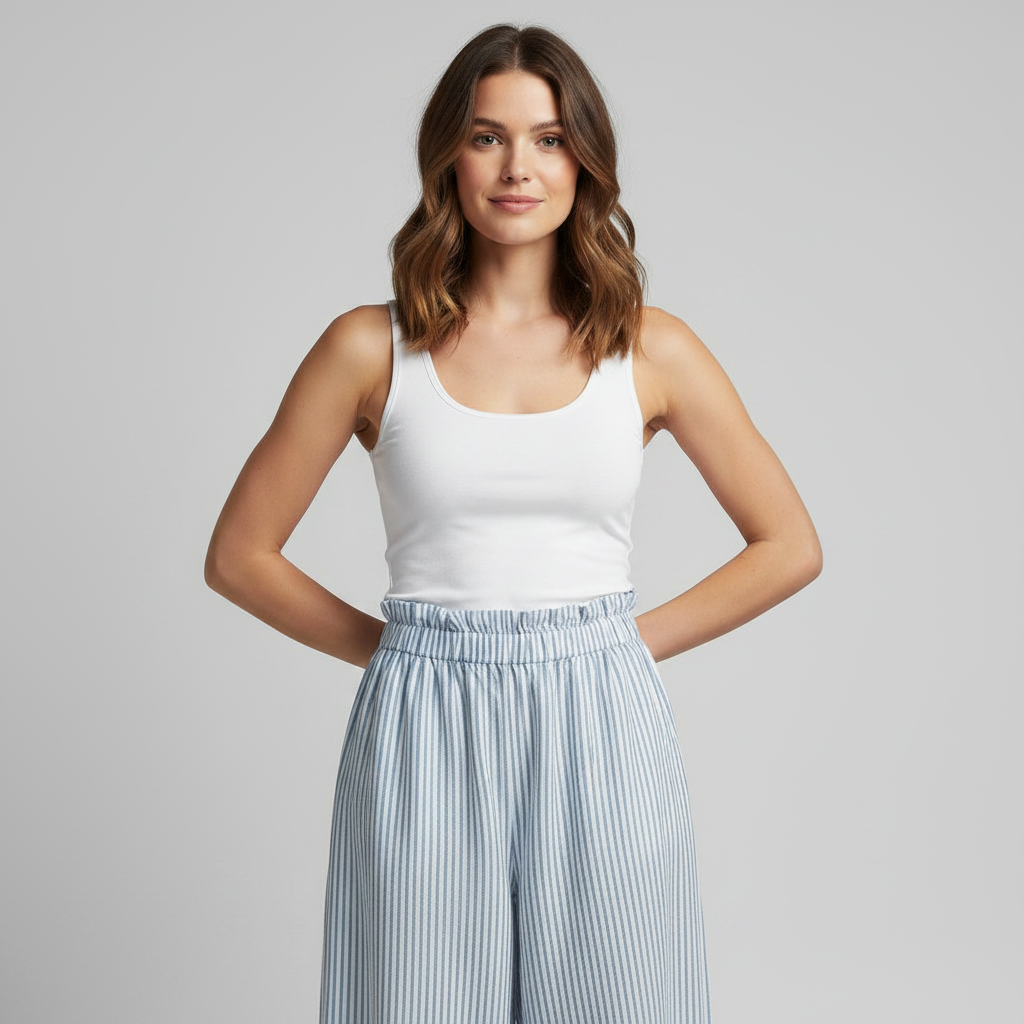 Blue Striped Casual Trousers | Men's Trousers