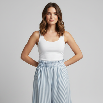 Blue Striped Casual Trousers | Men's Trousers