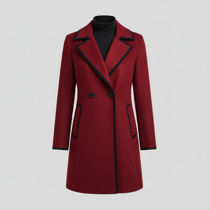 Double-Breasted White Coat with Black Trim | Women's Coat