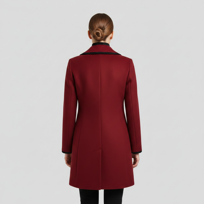 Double-Breasted White Coat with Black Trim | Women's Coat