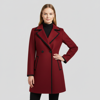 Double-Breasted White Coat with Black Trim | Women's Coat
