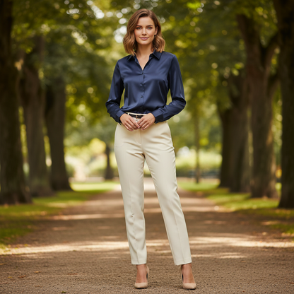 Elegant Satin Blouse | Long Sleeve Women's Plus Size Top