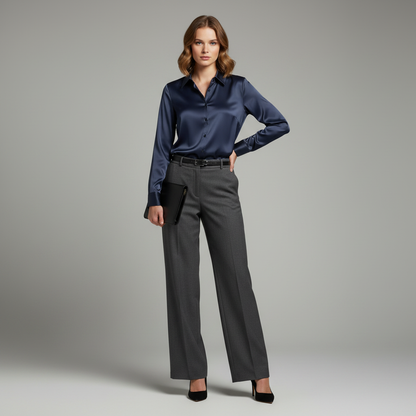 Elegant Satin Blouse | Long Sleeve Women's Plus Size Top