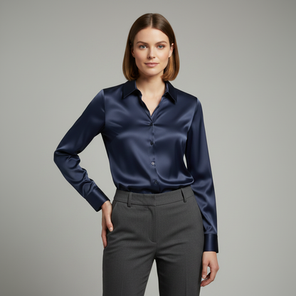 Elegant Satin Blouse | Long Sleeve Women's Plus Size Top