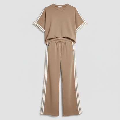 Khaki Striped-Trim Loungewear Set | Casual Sportswear