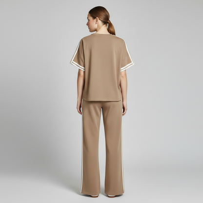 Khaki Striped-Trim Loungewear Set | Casual Sportswear