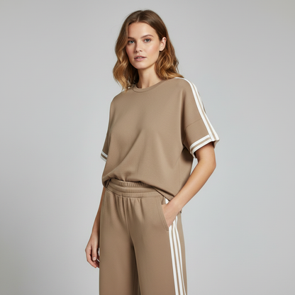 Khaki Striped-Trim Loungewear Set | Casual Sportswear