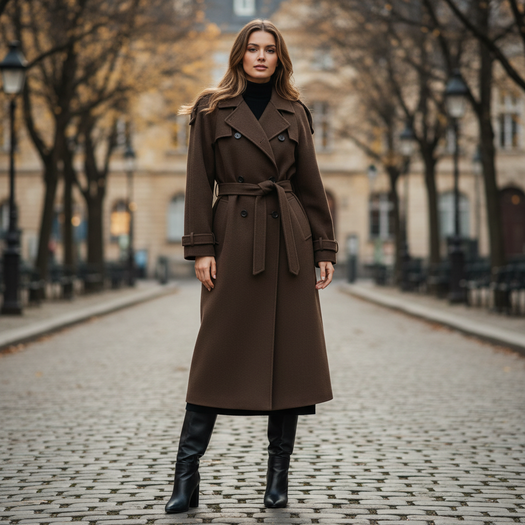 Maxi Wool Coat with Waist Belt | Women's Winter Coat