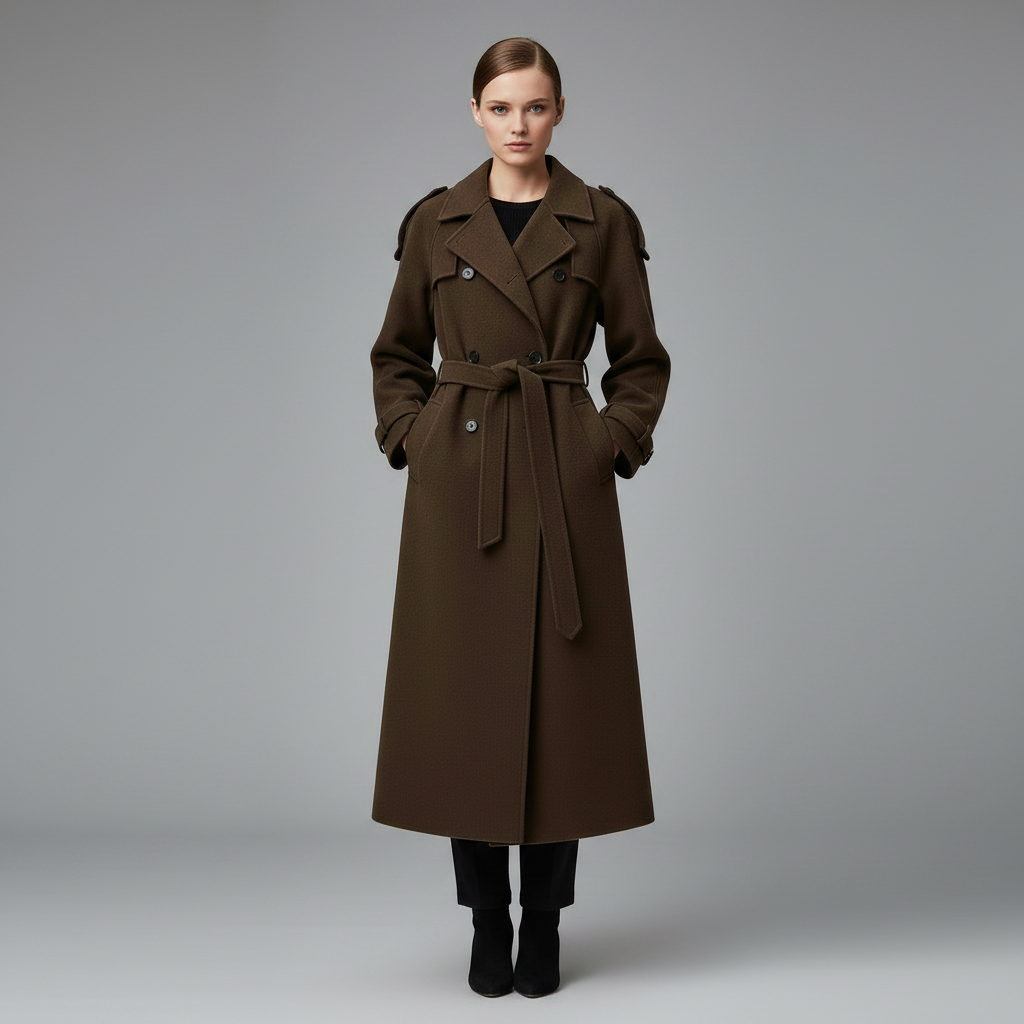 Maxi Wool Coat with Waist Belt | Women's Winter Coat