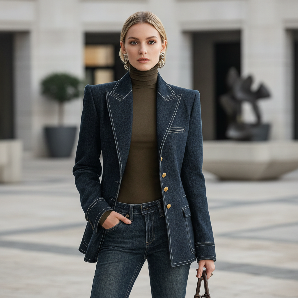 Navy Blue Oversized Denim Jacket | Casual Outerwear for Women