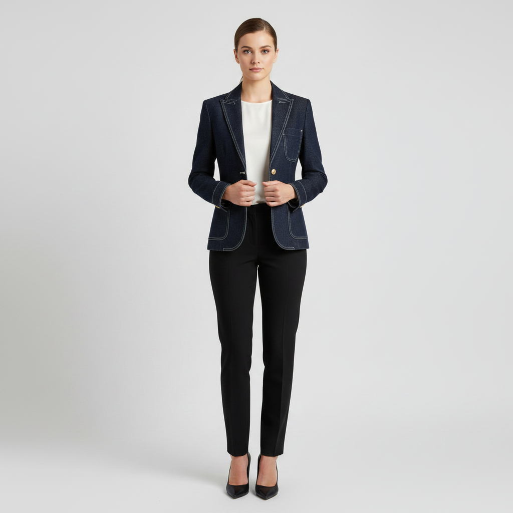 Navy Blue Oversized Denim Jacket | Casual Outerwear for Women