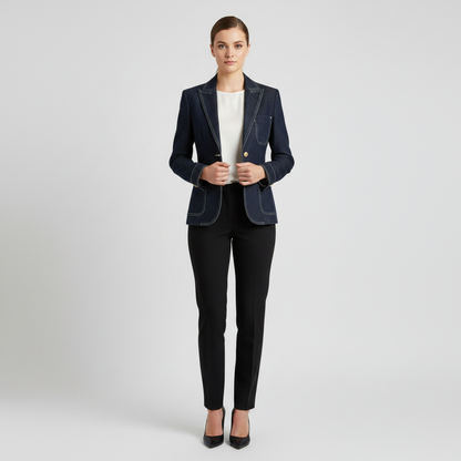 Navy Blue Oversized Denim Jacket | Casual Outerwear for Women