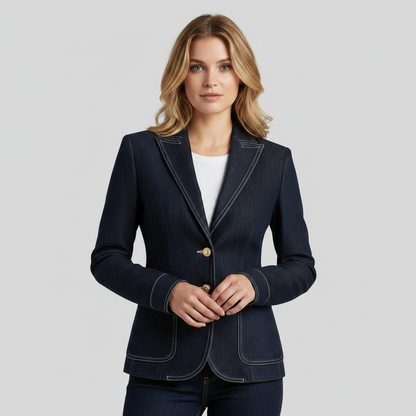 Navy Blue Oversized Denim Jacket | Casual Outerwear for Women