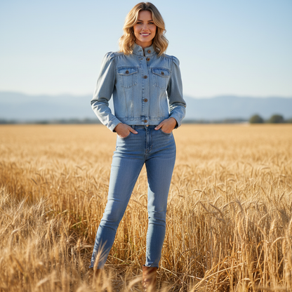 Retro Blue Denim Jacket | Women's Casual Jean Jacket
