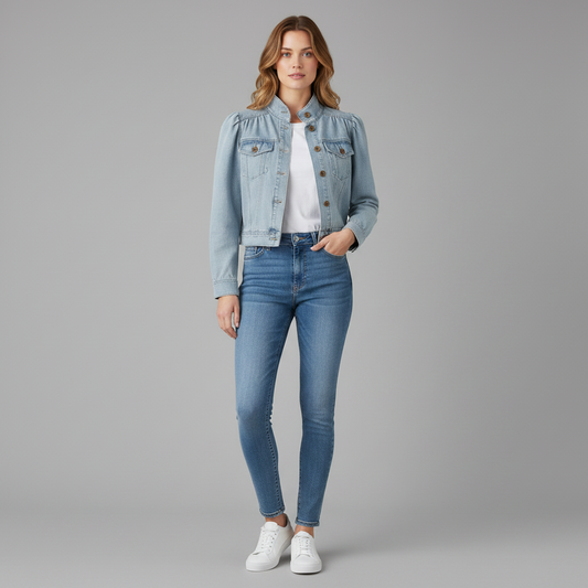 Retro Blue Denim Jacket | Women's Casual Jean Jacket