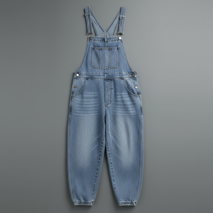 Retro Blue Denim Overalls for Women | Casual Fit with Pockets