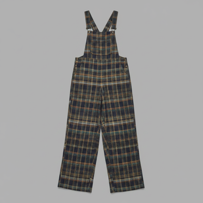 Retro Blue Plaid Wide-Leg Overalls for Women | Casual Fashion