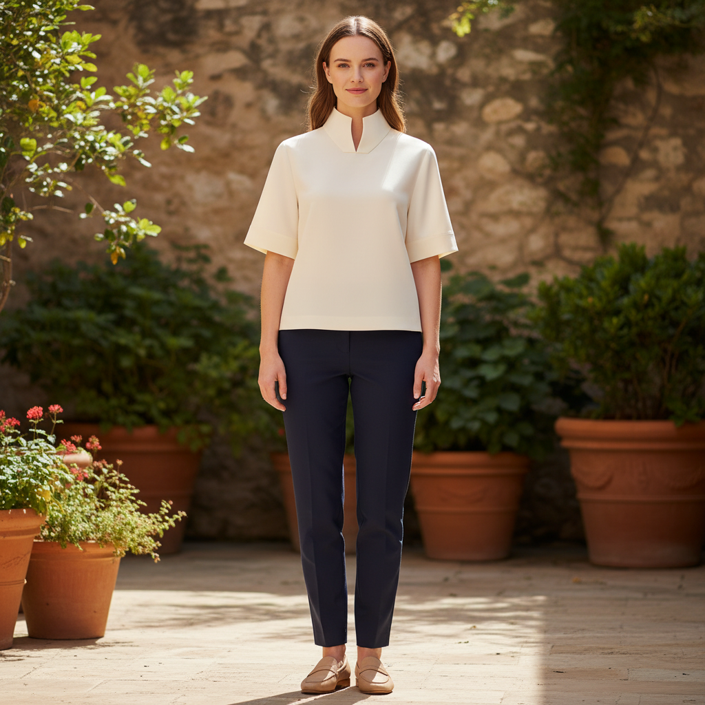 Stand Collar Minimalist Blouse | Structured Women's Top