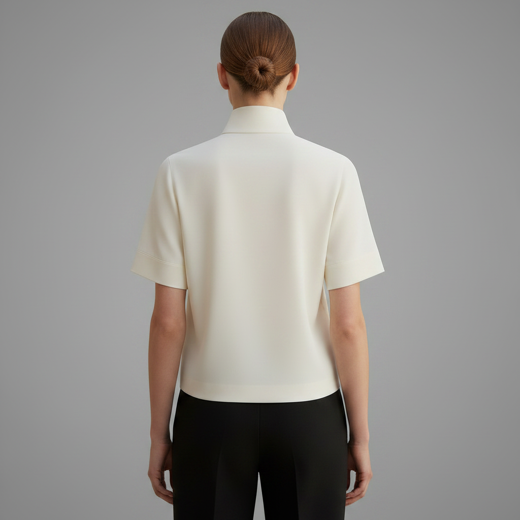 Stand Collar Minimalist Blouse | Structured Women's Top