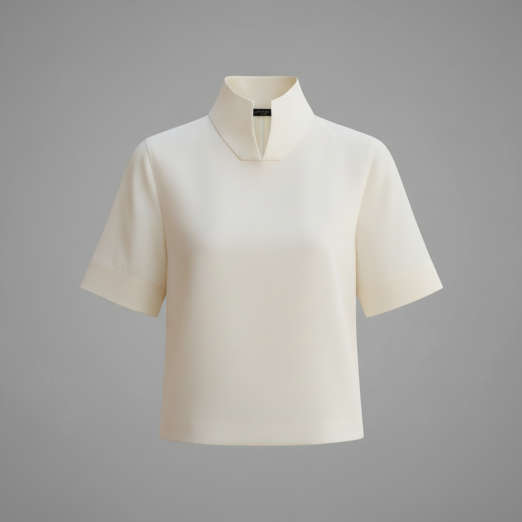 Stand Collar Minimalist Blouse | Structured Women's Top