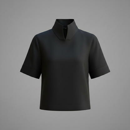 Stand Collar Minimalist Blouse | Structured Women's Top