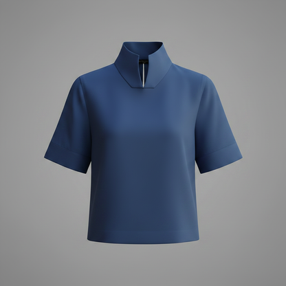 Stand Collar Minimalist Blouse | Structured Women's Top