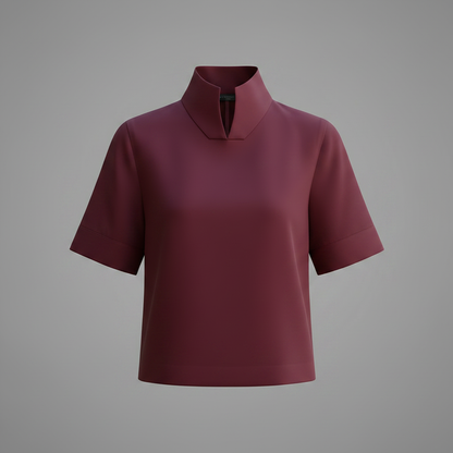 Stand Collar Minimalist Blouse | Structured Women's Top