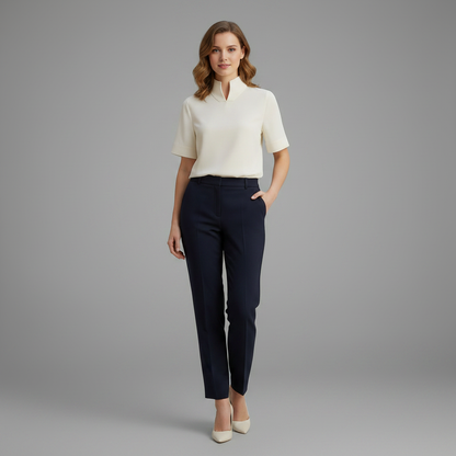 Stand Collar Minimalist Blouse | Structured Women's Top