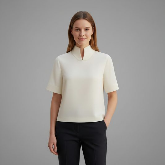 Stand Collar Minimalist Blouse | Structured Women's Top