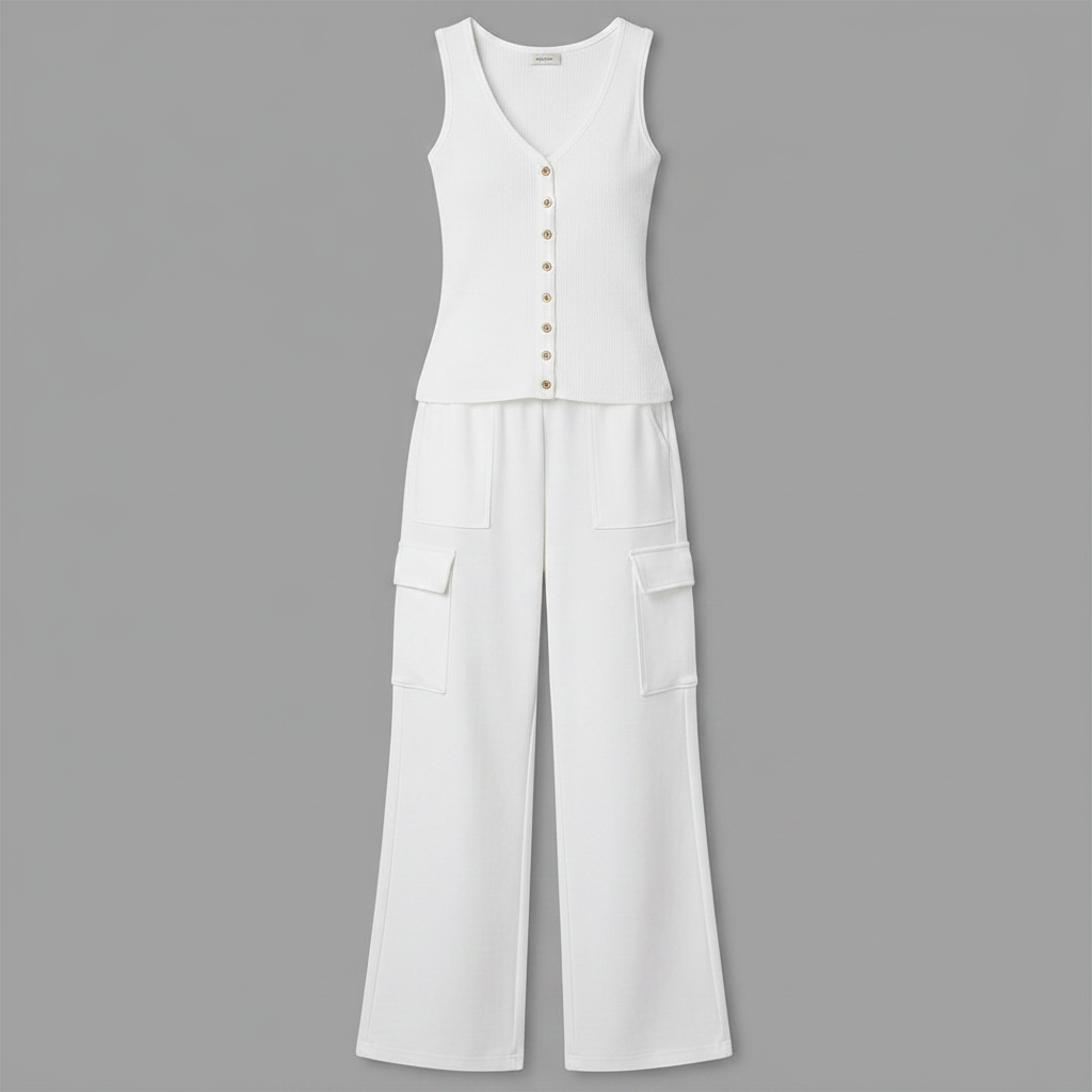 V-Neck Sleeveless Top & Cargo Pants Set | Women’s Casual Outfit