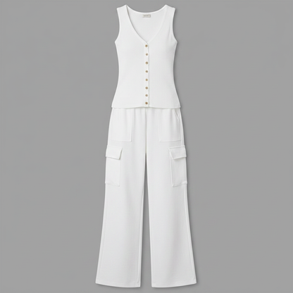 V-Neck Sleeveless Top & Cargo Pants Set | Women’s Casual Outfit
