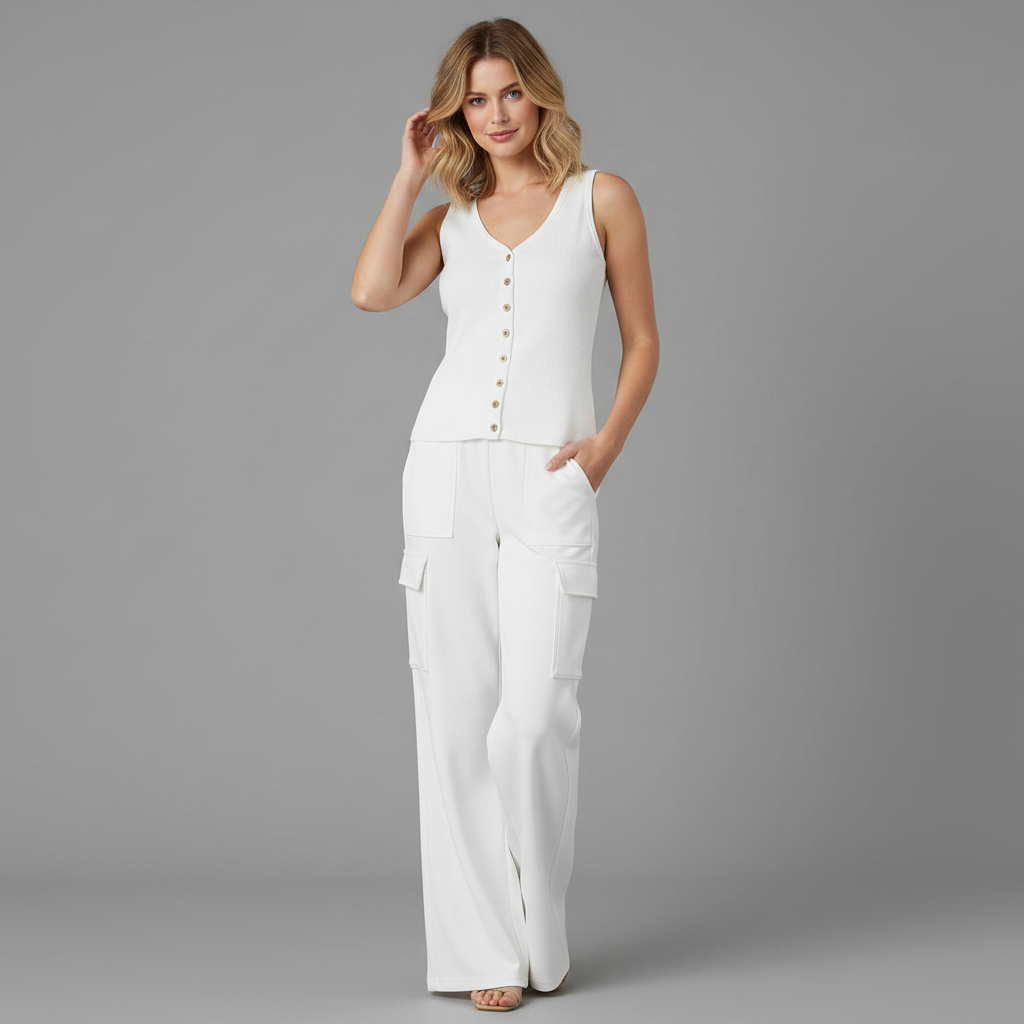 V-Neck Sleeveless Top & Cargo Pants Set | Women’s Casual Outfit
