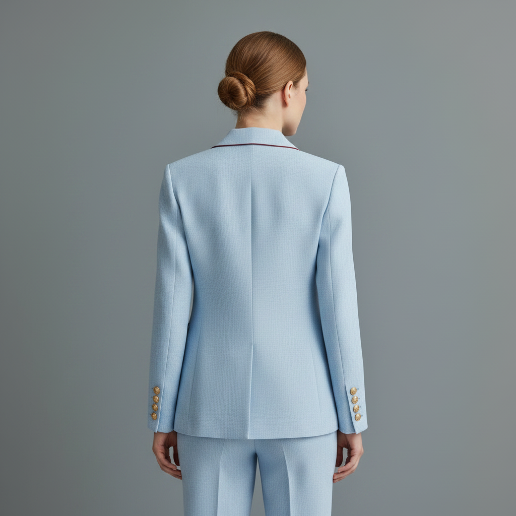 Vintage Sky Blue Linen-Blend Blazer | Women's Double-Breasted Jacket