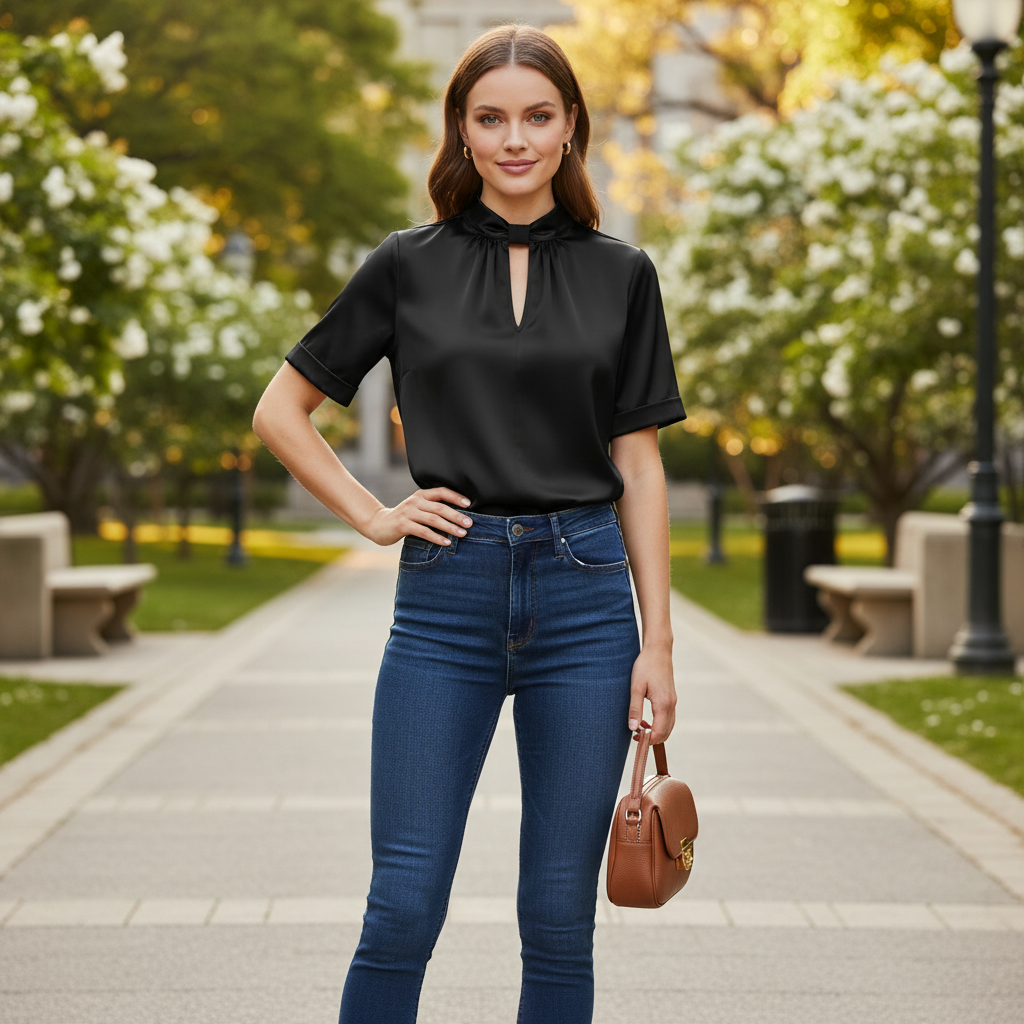 Satin Blouse with Keyhole Neckline | Blouses for Women