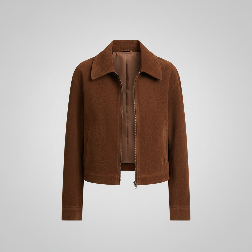 Women's Suede Zipper Pocket Short Jacket | Casual Loose Fit