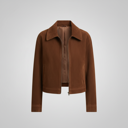 Women's Suede Zipper Pocket Short Jacket | Casual Loose Fit